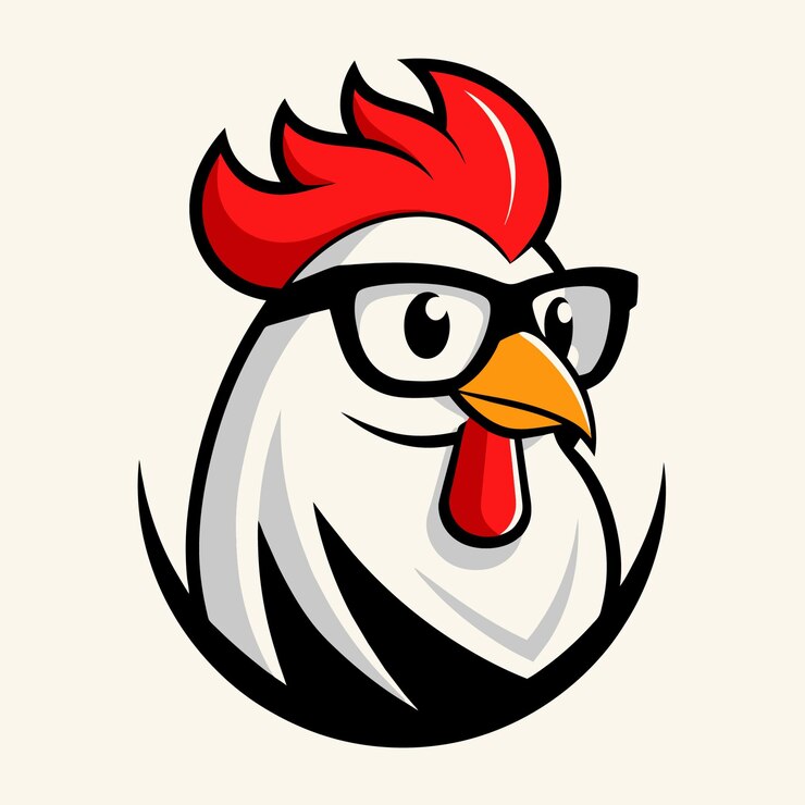 Vector een tekening van een kip met een bril en een rode hoed