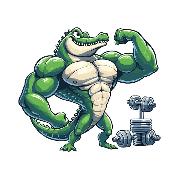 een tekening van een krokodil met een dumbbell Vector illustratie een woeste alligator bodybuilder