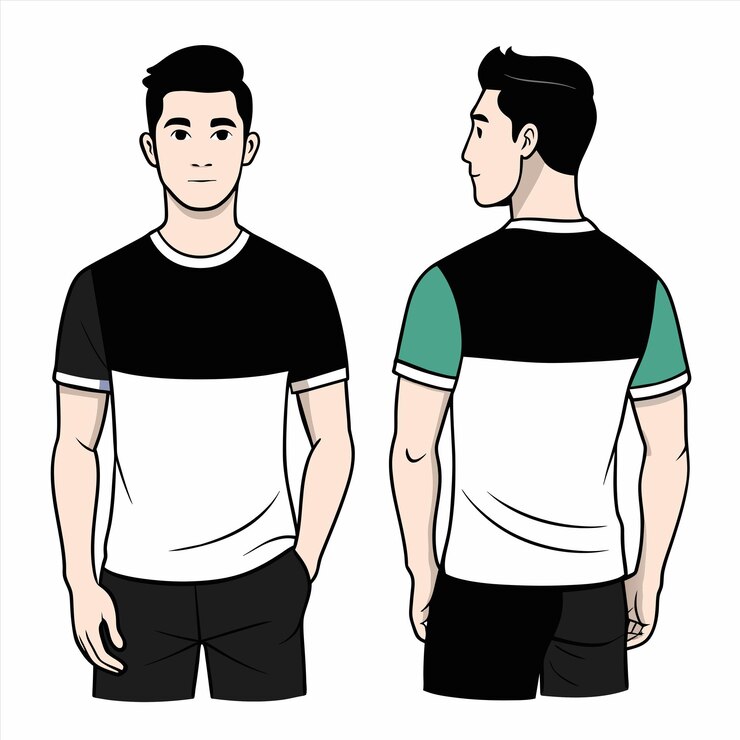 Vector een tekening van een man met een shirt waarop staat: "hij draagt een shirt".