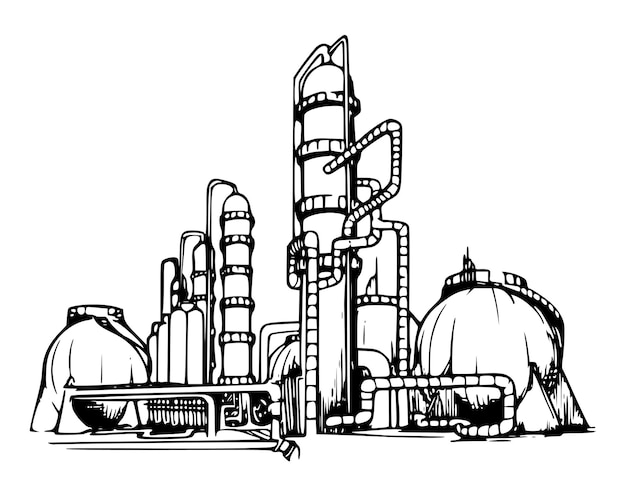Een tekening van een oliefabriek