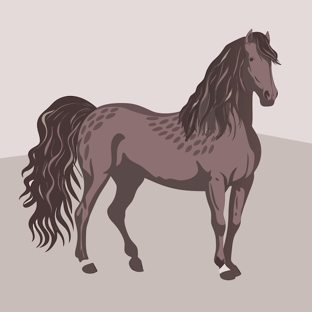 een tekening van een paard met een bruine staart en een bruin paard aan de onderkant