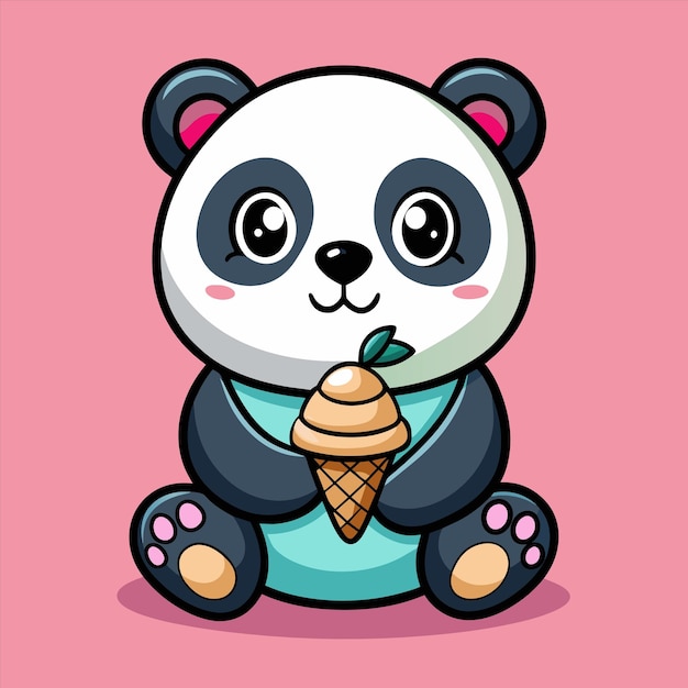 een tekening van een panda met een ijsje erop