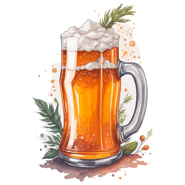 Vector een tekening van een pul bier met een takje bladeren en het woord bier erop.