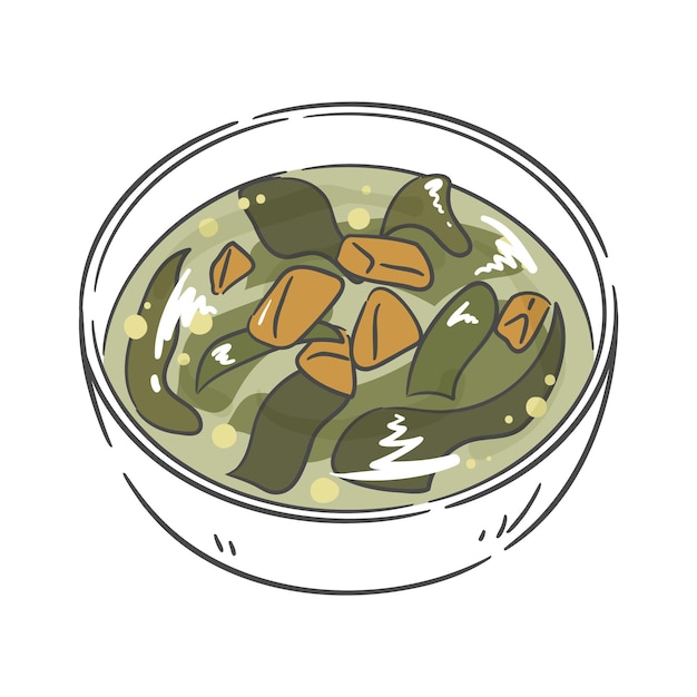 Een tekening van een rundvlees-algensoep