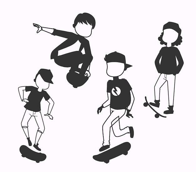 Vector een tekening van een skateboarder met het cijfer 1 erop