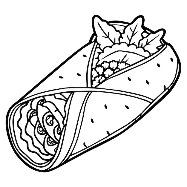 een tekening van een taco met een lijn er doorheen