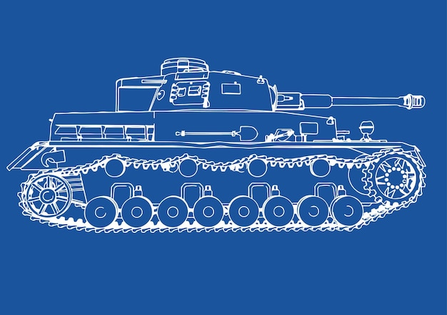 Een tekening van een tank uit het tankmuseum.