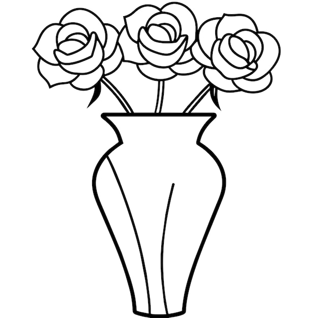 een tekening van een vaas met rozen erin