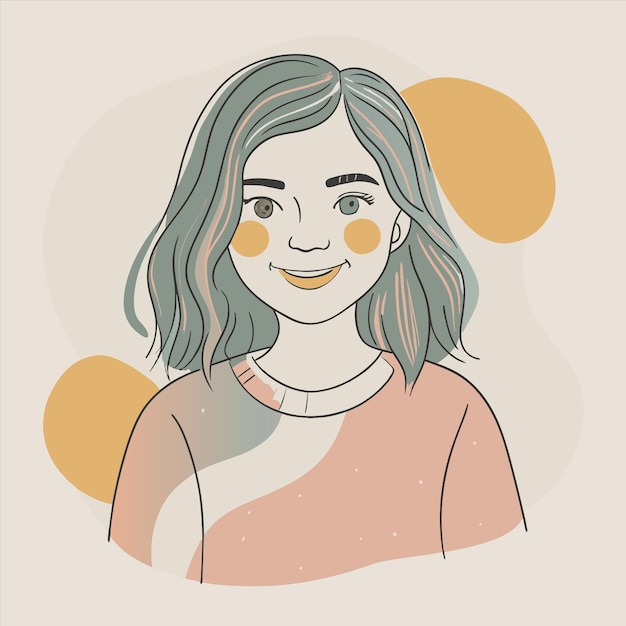 een tekening van een vrouw met een geel glimlachend gezicht