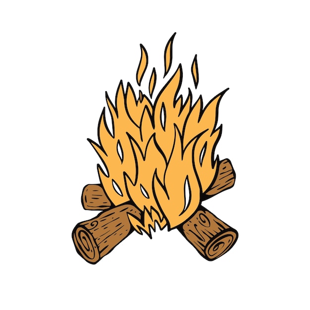 een tekening van een vuur met een vlam die "vuur" zegt.