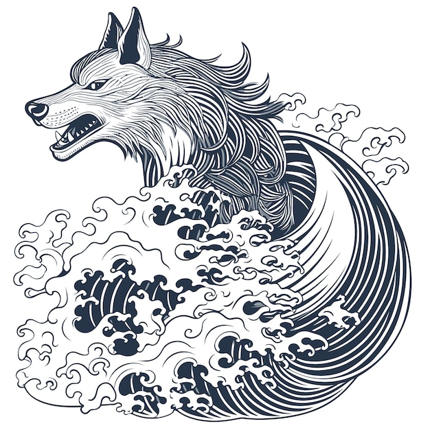Een tekening van een wolf met het woord wolf erop