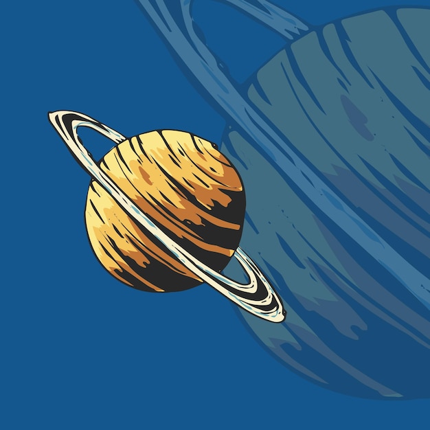 Vector een tekening van saturnus met de planeet saturnus op de achtergrond.