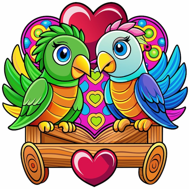 Vector een tekening van twee vogels met een hart bovenop
