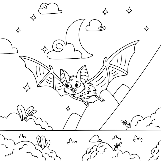 een tekening Vliegende vleermuis over de natuur