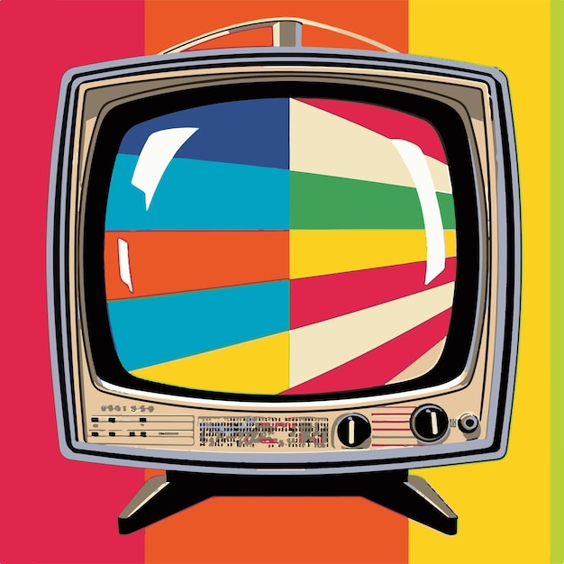 Een televisie met een regenboog gestreept scherm en de woorden "televisie" op het scherm.