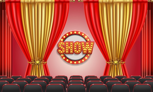 Een theater met een bord waarop 'show' staat
