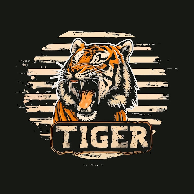 Een tijger cirkel t-shirt ontwerp met vintage retro zonsondergang kleur