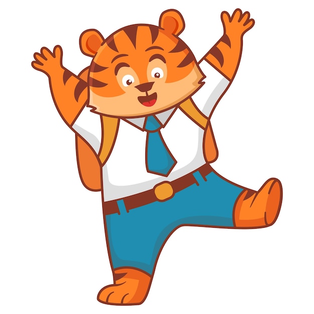 Vector een tijger die naar school gaat leuk tijgerjong schooljongen cartoon personage