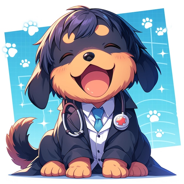 Een trouwe hond dokter cartoon stijl