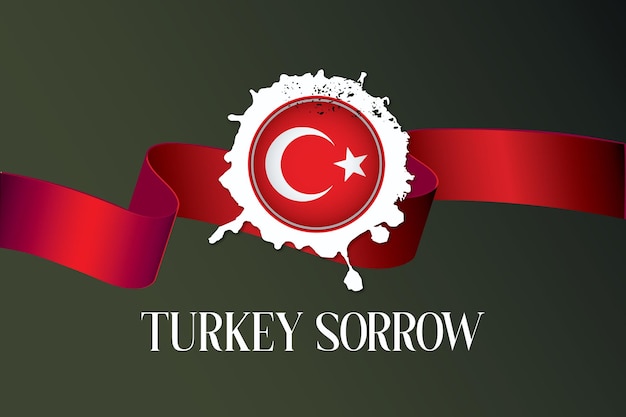 Een turkije verdriet logo met een rood lint en een turkije vlag.