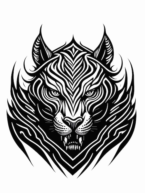 een vector boze tijgerkop silhouet mythologie logo monochrome ontwerp stijl kunstwerk illustratie