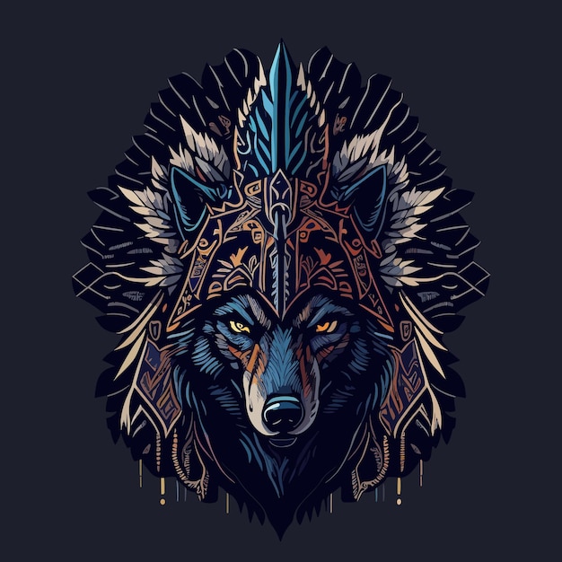 een vector digitale kunst vintage tatoeage een wolf design t-shirt illustratie kleurrijke sjabloon