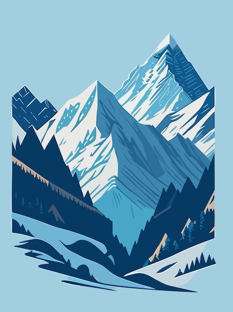 een vector natuur besneeuwde bergheuvel in de winter portret kunst illustratie ontwerp kunstwerk