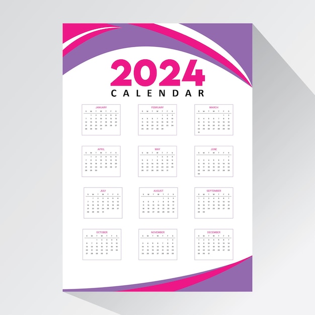 een vector sjabloon van 2024 kalender mockup ontwerp met print klaar bestand