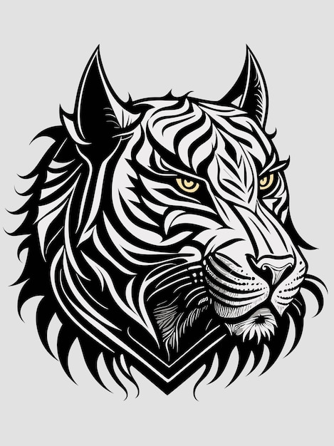 Vector een vector tijgerhoofd silhouet mythologie logo monochrome ontwerp stijl kunstwerk illustratie