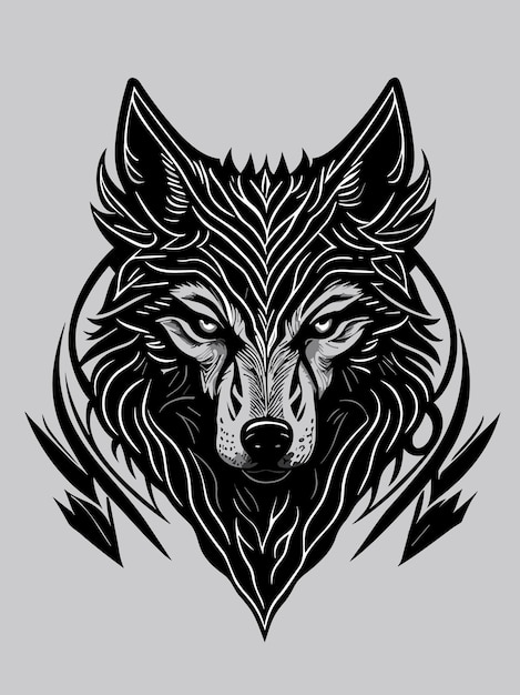 een vector tribale wolf hoofd silhouet mythologie logo monochrome ontwerp stijl kunstwerk illustratie