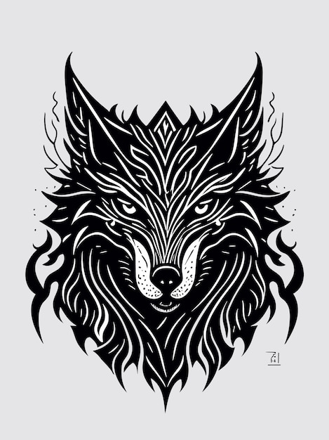 een vector tribale wolf hoofd silhouet mythologie logo monochrome ontwerp stijl kunstwerk illustratie