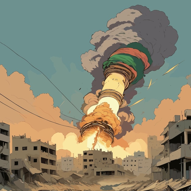 Een vector van bomexplosie in Gaza Palestina oorlogsgebied illustratie