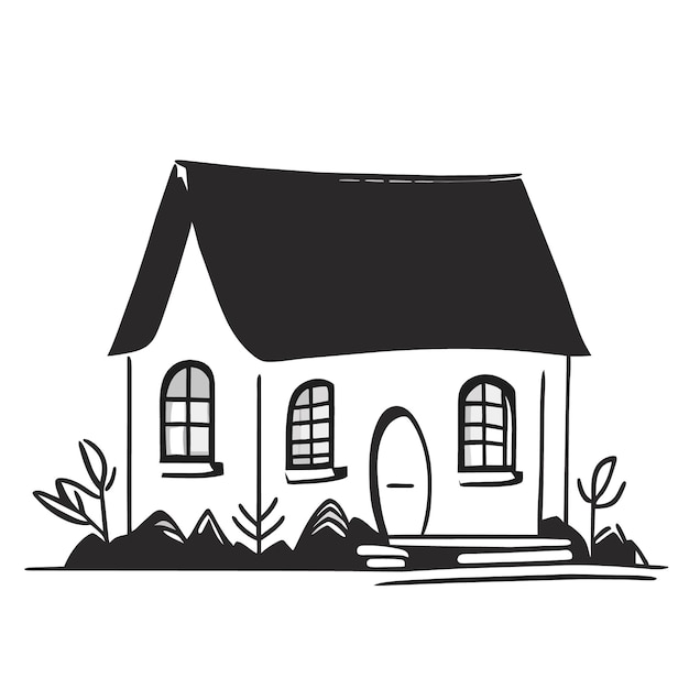 Een vector van een bakstenen huis in zwart-wit lijntekeningen