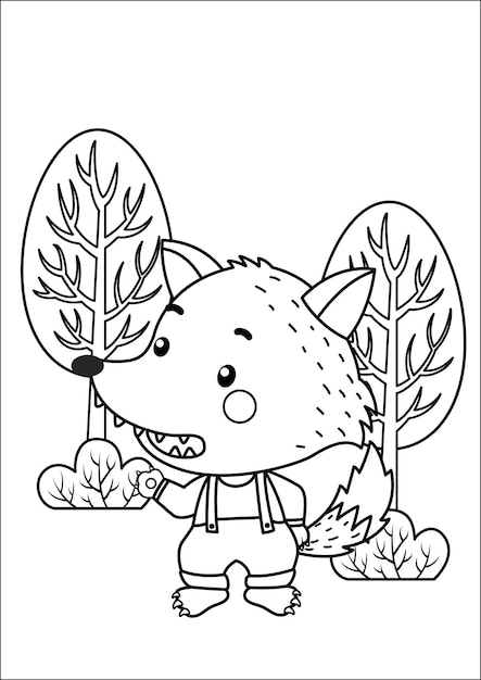 een vector van een kleurpagina van een wolf in het bos