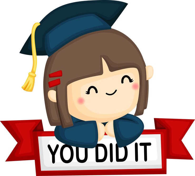 een vector van een meisje dat afstudeert met een you did it-teken