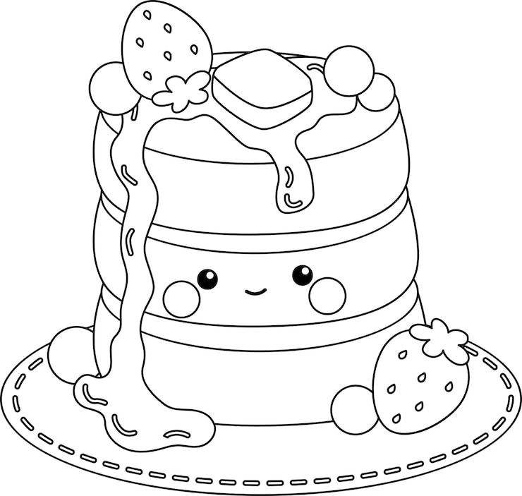 een vector van een pannenkoek met bessen in zwart-witte kleuren