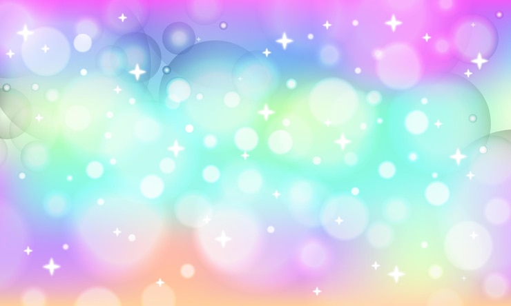 Vector een vectorillustratie van een regenboog bokeh achtergrond met zachte gloeiende lichten die een dromerige en