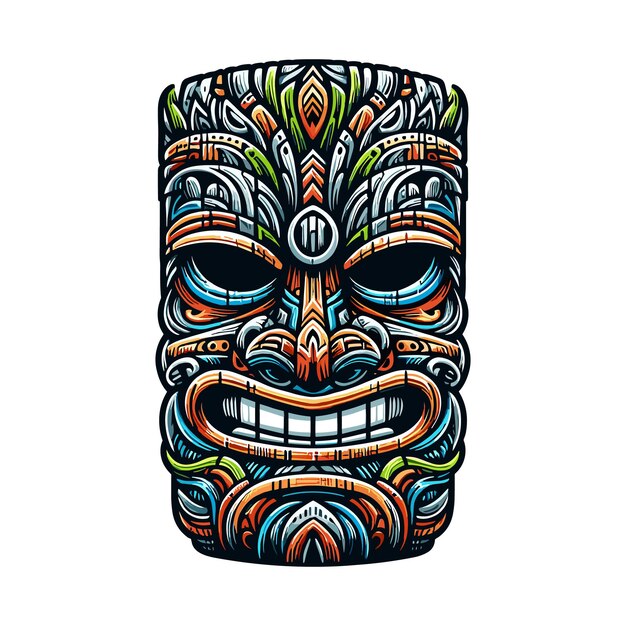 Vector een vectorillustratie van een tiki-masker met ingewikkelde details en culturele betekenis