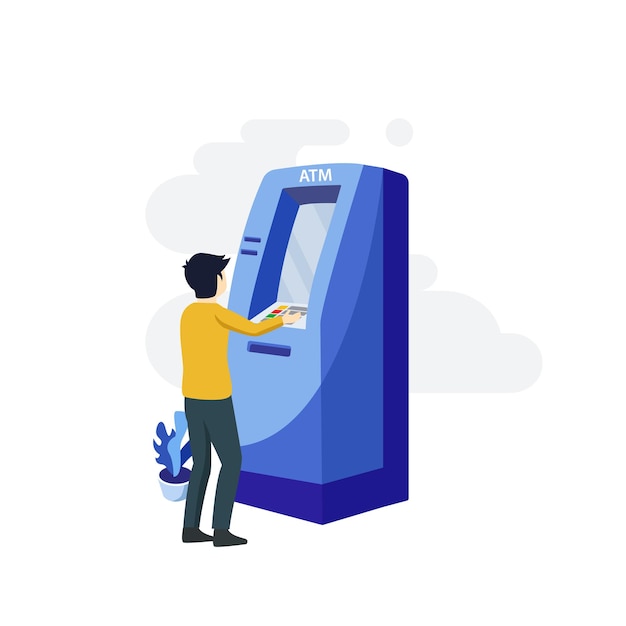 Een vectorisometrisch van een moderne ATM-machine en contant geld
