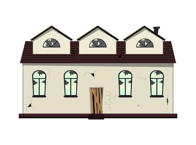 Een verdieping oud vervallen huis voor renovatie. cartoon-stijl. vector illustratie.