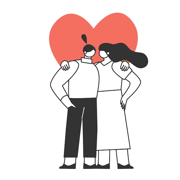 Een verliefd stel. Twee meisjes. De personages vieren Valentijnsdag. Liefde en romantiek concept.