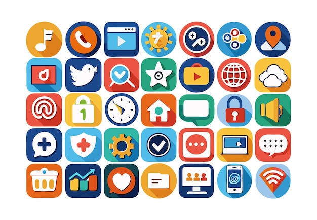 een verzameling apps inclusief een blauw en rood scherm met een blauw scherm dat zegt de wereld op i