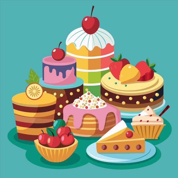 een verzameling cakes en cakes met een afbeelding van een cake met de woorden quote dessert quote op de bot