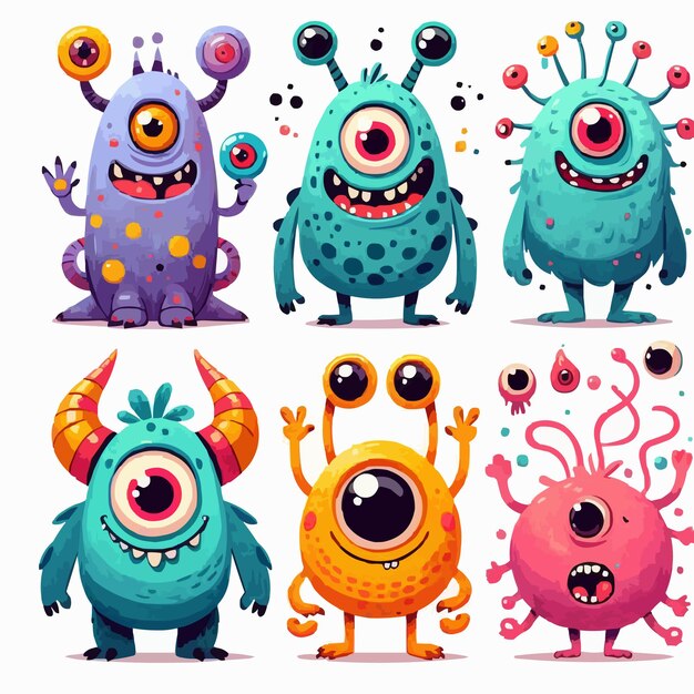 een verzameling cartoon personages, waaronder monster monster en monster