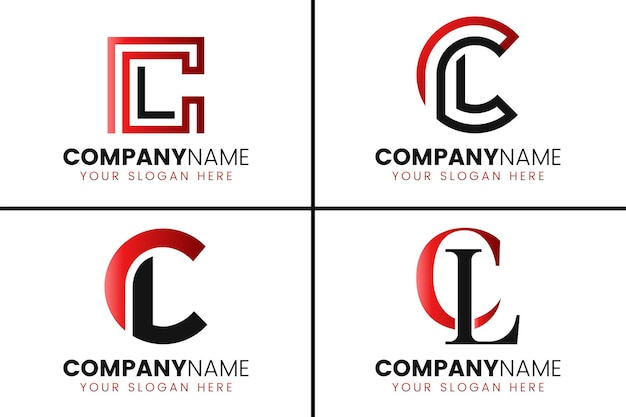 Een verzameling creatieve logo-ontwerpen voor cl-letters