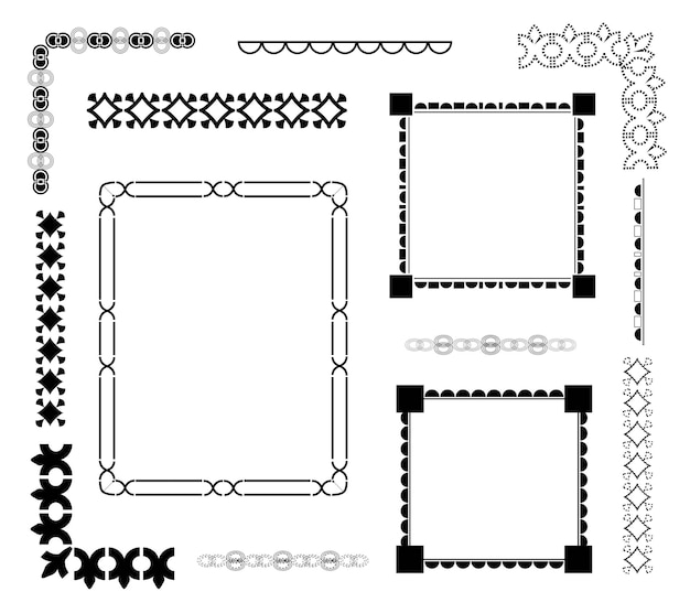 Een verzameling decoratieve vectorramen en randen met abstracte geometrische en ornamentele patronen