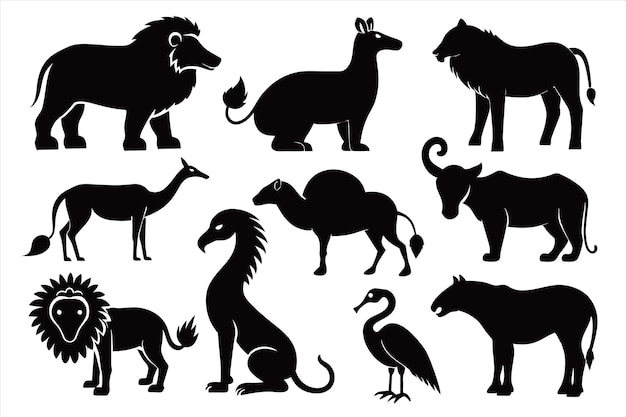 een verzameling dieren, waaronder een met een hond erop