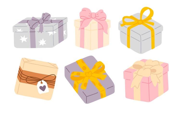 een verzameling geschenkkistjes, waaronder een met een hart erop