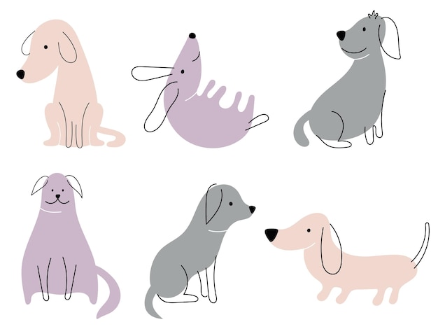 Een verzameling honden met verschillend gekleurde gezichten.
