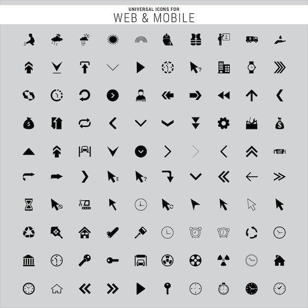 een verzameling iconen, inclusief web en mobiel
